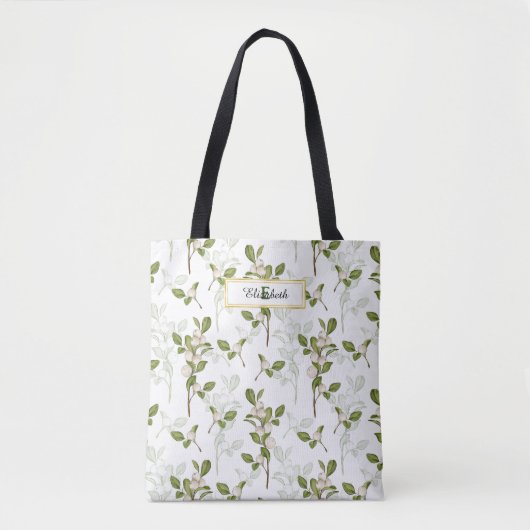 Waterverf Mistletoe Naadloos Patroon Monogram Tote Bag (Voorkant)