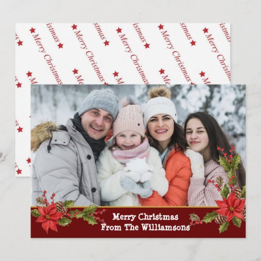 Waterverf Mistletoe Red Band met kerstfoto Feestdagenkaart (Voorkant / Achterkant)