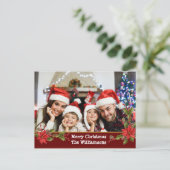 Waterverf Mistletoe Red Band met kerstfoto Feestdagenkaart (Staand voorkant)