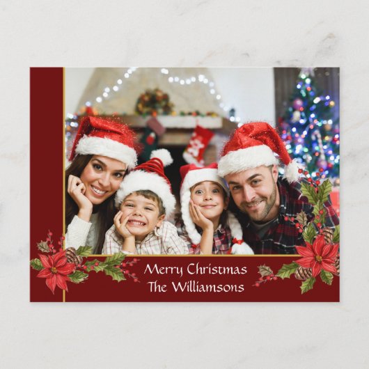 Waterverf Mistletoe Red Gold Lijst Foto Feestdagenkaart (Voorkant)