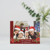 Waterverf Mistletoe Red Gold Lijst Foto Feestdagenkaart (Staand voorkant)