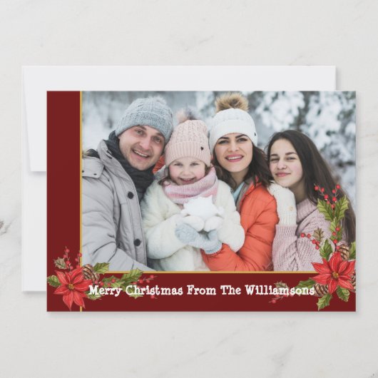 Waterverf Mistletoe Red Gold Lijst Kerstmis Feestdagenkaart (Voorkant)