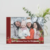 Waterverf Mistletoe Red Gold Lijst Kerstmis Feestdagenkaart (Staand voorkant)