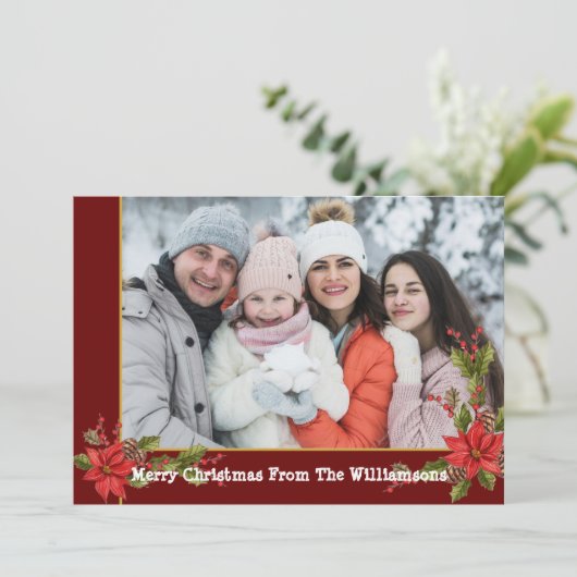 Waterverf Mistletoe Red Gold Lijst Kerstmis Feestdagenkaart (Staand voorkant)