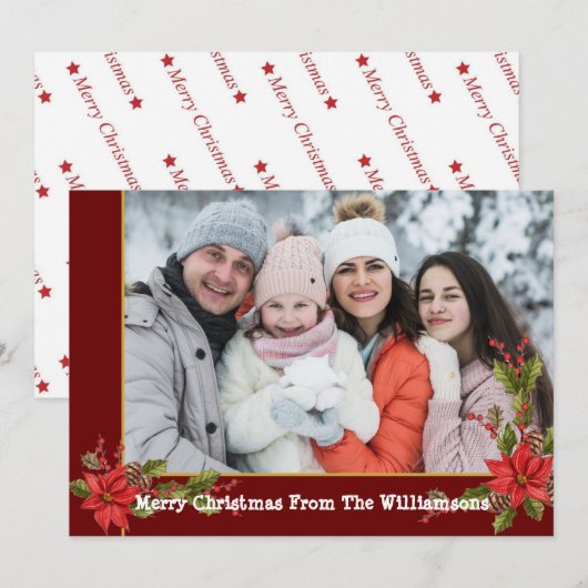 Waterverf Mistletoe Red Gold Lijst Kerstmis Feestdagenkaart (Voorkant / Achterkant)