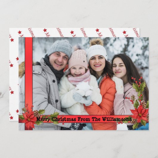 Waterverf Mistletoe Red Ribbon Lijst Kerstmis Feestdagenkaart (Voorkant / Achterkant)