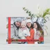 Waterverf Mistletoe Red Ribbon Lijst Kerstmis Feestdagenkaart (Staand voorkant)