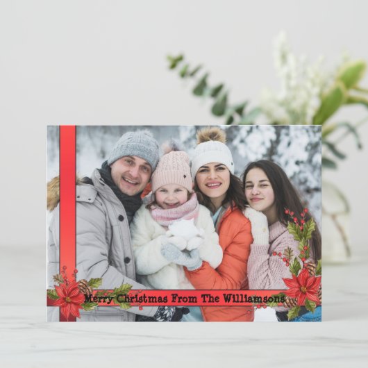 Waterverf Mistletoe Red Ribbon Lijst Kerstmis Feestdagenkaart (Staand voorkant)