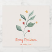 Waterverf mistletoe Star Kerstmis Wine Label Sparkling Wijnetiket (Enkel label)