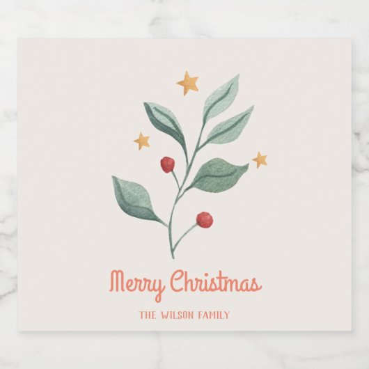 Waterverf mistletoe Star Kerstmis Wine Label Sparkling Wijnetiket (Enkel label)