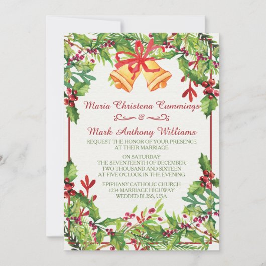 Waterverf Mistletoe Vakantie Huwelijksuitnodiging Kaart (Voorkant)