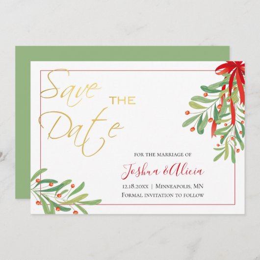 Waterverf Mistletoe | Vakantieduur Save The Date (Voorkant / Achterkant)