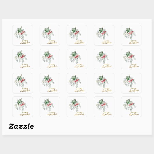 Waterverf Mistletoe Vierkante Sticker (Vel)