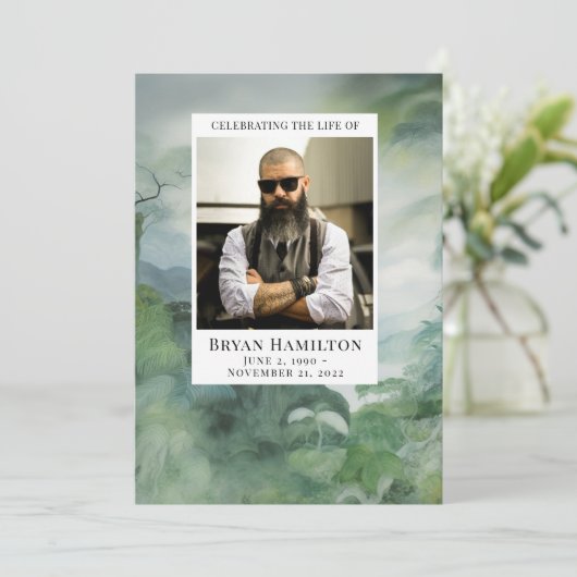 Waterverf Misty Forest begrafenisprogramma Kaart (Staand voorkant)