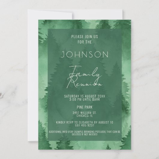 Waterverf Misty Forest Modern Rustic Invitation Kaart (Voorkant)