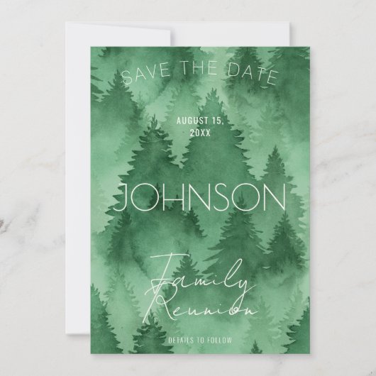 Waterverf Misty Forest Modern Rustic Save The Date (Voorkant)