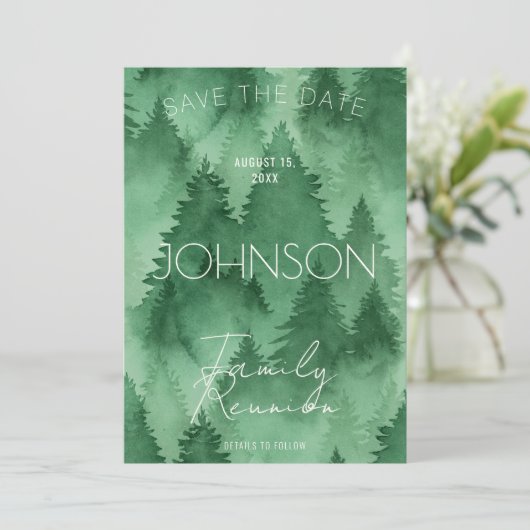 Waterverf Misty Forest Modern Rustic Save The Date (Staand voorkant)