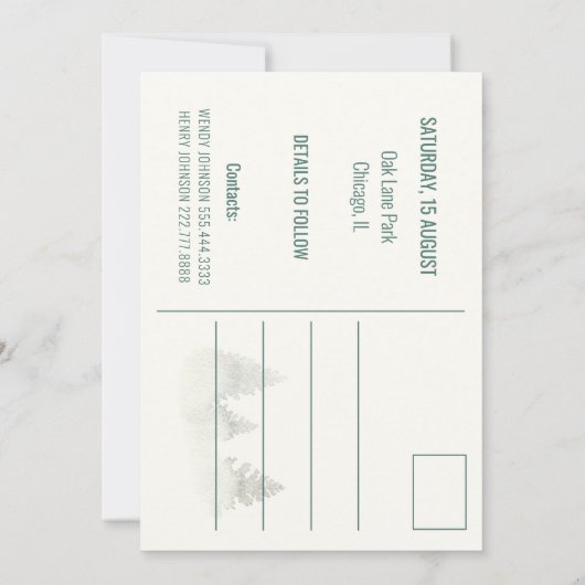 Waterverf Misty Forest Modern Rustic Save The Date (Achterkant)