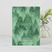 Waterverf Misty Forest Moderne rustieke bruiloft Save The Date (Staand voorkant)