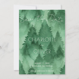 Waterverf Misty Forest Moderne rustieke bruiloft Save The Date