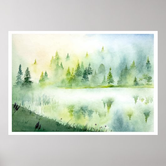 Waterverf misty lake poster (Voorkant)