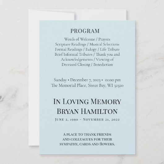 Waterverf Misty Mountains begrafenisprogramma Kaart (Achterkant)