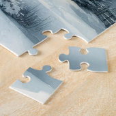 Waterverf Misty Mountains Cabin Winterlandschap Legpuzzel (Zijkant)