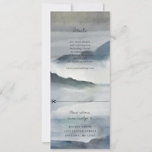 waterverf Misty Mountains huwelijksuitnodiging W R Kaart (Achterkant)