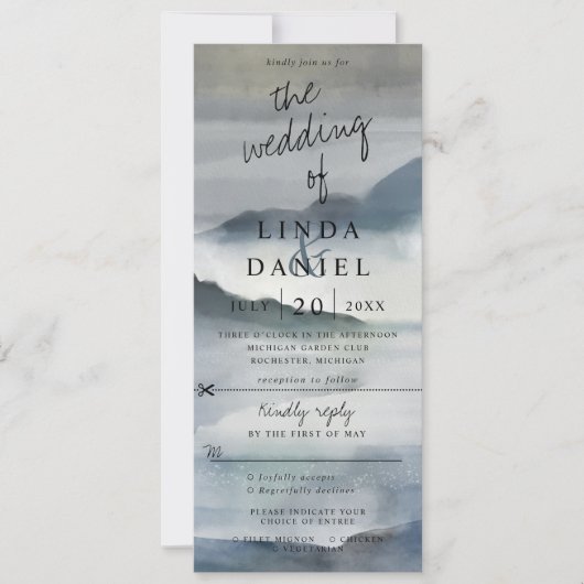 waterverf Misty Mountains huwelijksuitnodiging W R Kaart (Voorkant)