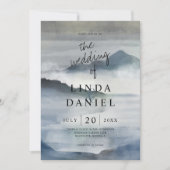 Waterverf Misty Mountains indigo blauw bruiloft Kaart (Voorkant)