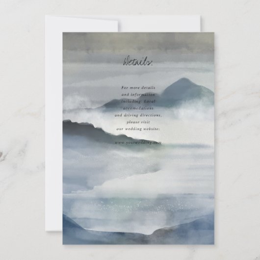 Waterverf Misty Mountains indigo blauw bruiloft Kaart (Achterkant)