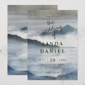Waterverf Misty Mountains indigo blauw bruiloft Kaart (Voorkant / Achterkant)