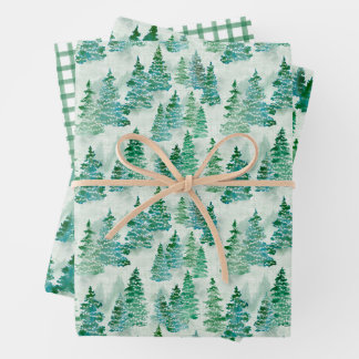 Waterverf Misty Pine-kerstboombos Inpakpapier Vel