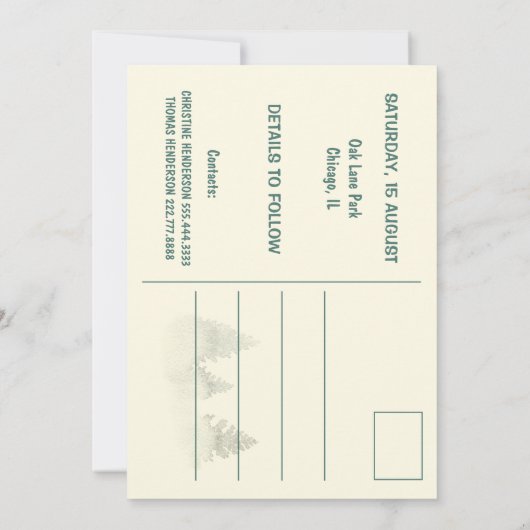 Waterverf Misty Wood Retro Rustieke Familiereünie Save The Date (Achterkant)