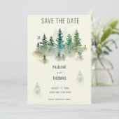 Waterverf Misty Woodland rustieke bruiloft Save The Date (Staand voorkant)