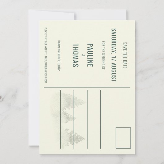 Waterverf Misty Woodland rustieke bruiloft Save The Date (Achterkant)