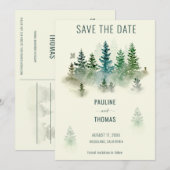 Waterverf Misty Woodland rustieke bruiloft Save The Date (Voorkant / Achterkant)