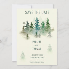 Waterverf Misty Woodland rustieke bruiloft Save The Date