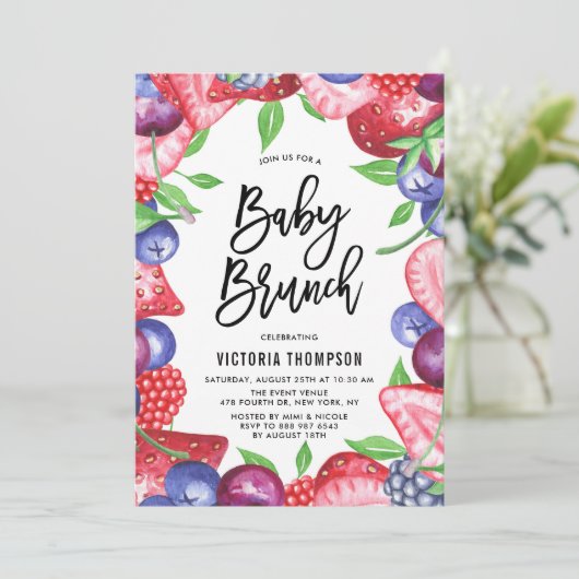 Waterverf Mix Berries Summer Baby shower Brunch Kaart (Staand voorkant)