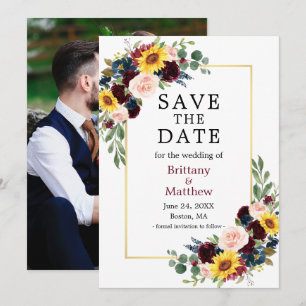 Waterverf Mixed Floral Bourgondië Gouden Foto Save The Date