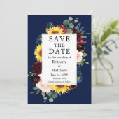Waterverf Mixed Floral Foto Terug Goud Blauw Save The Date (Staand voorkant)