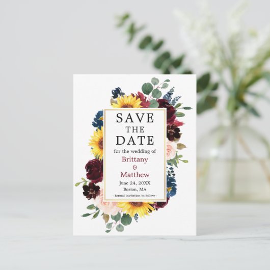 Waterverf Mixed Floral Gold Bewaar de datum Briefkaart (Staand voorkant)