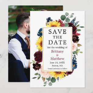 Waterverf Mixed Floral Gold Lijst Foto Terug Save The Date