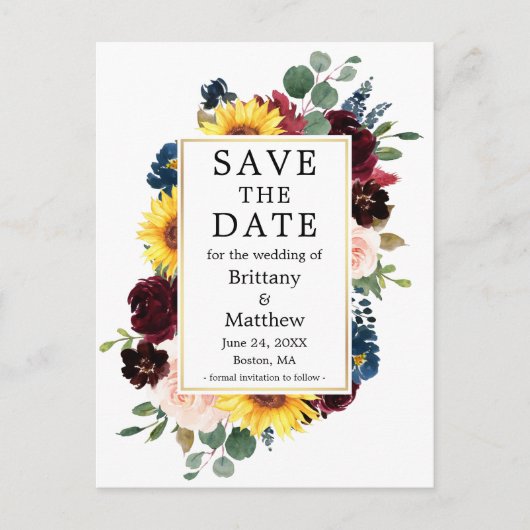 Waterverf Mixed Floral Gold Lijst Save the Date Briefkaart (Voorkant)