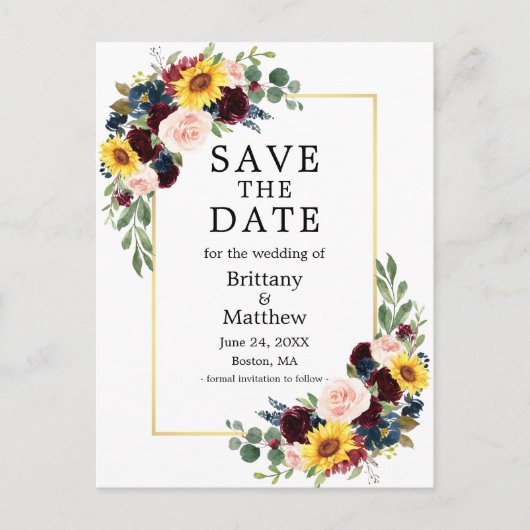 Waterverf Mixed Floral Gold Lijst Save the Date Briefkaart (Voorkant)