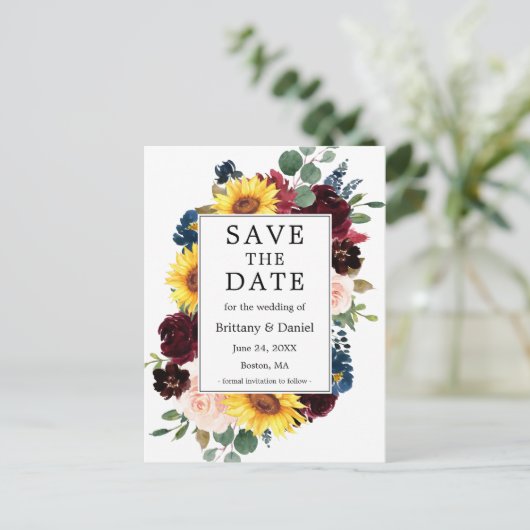 Waterverf Mixed Floral Lijst Bewaar de datum Aankondigingskaart (Staand voorkant)