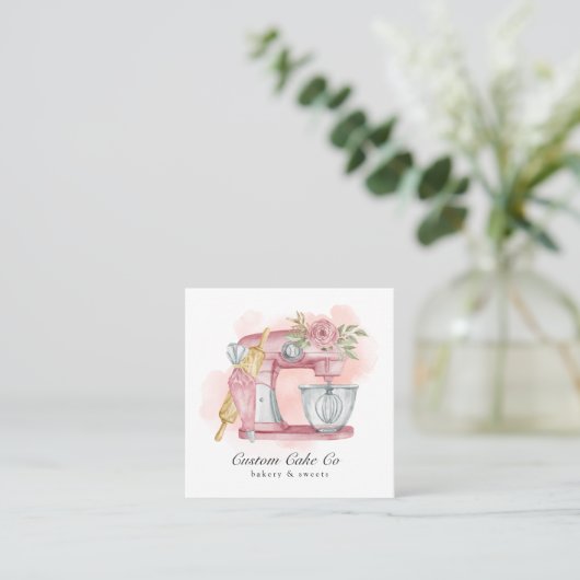Waterverf Mixer Cake + Bakkerroze Visitekaartje (Staand voorkant)