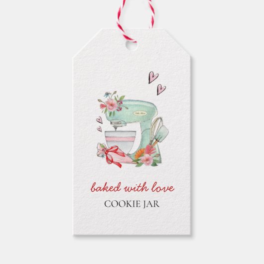 Waterverf Mixer "gebakken met liefde" Bakken Cadeaulabel (Voorkant)
