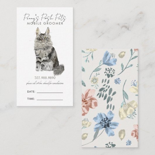 Waterverf Mobiele Pet Groomer Afsprakenkaartje (Voorkant / Achterkant)