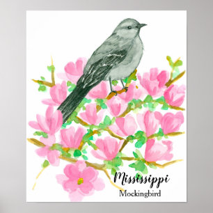 Waterverf Mockingbird State Bird of Mississippi Poster